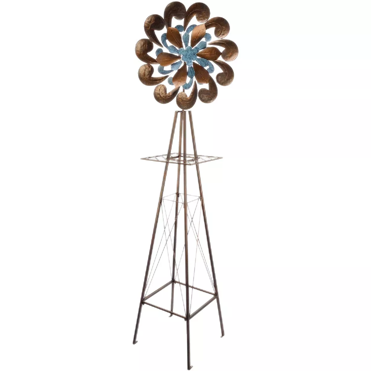 Red Carpet Studios 72 In. Blue & Bronze Metal Swirl Flower Windmill