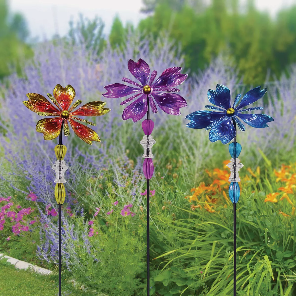 Alpine 37 In. H. Colorful Glass Flower & Gem Wind Spinner Stake - photo 6