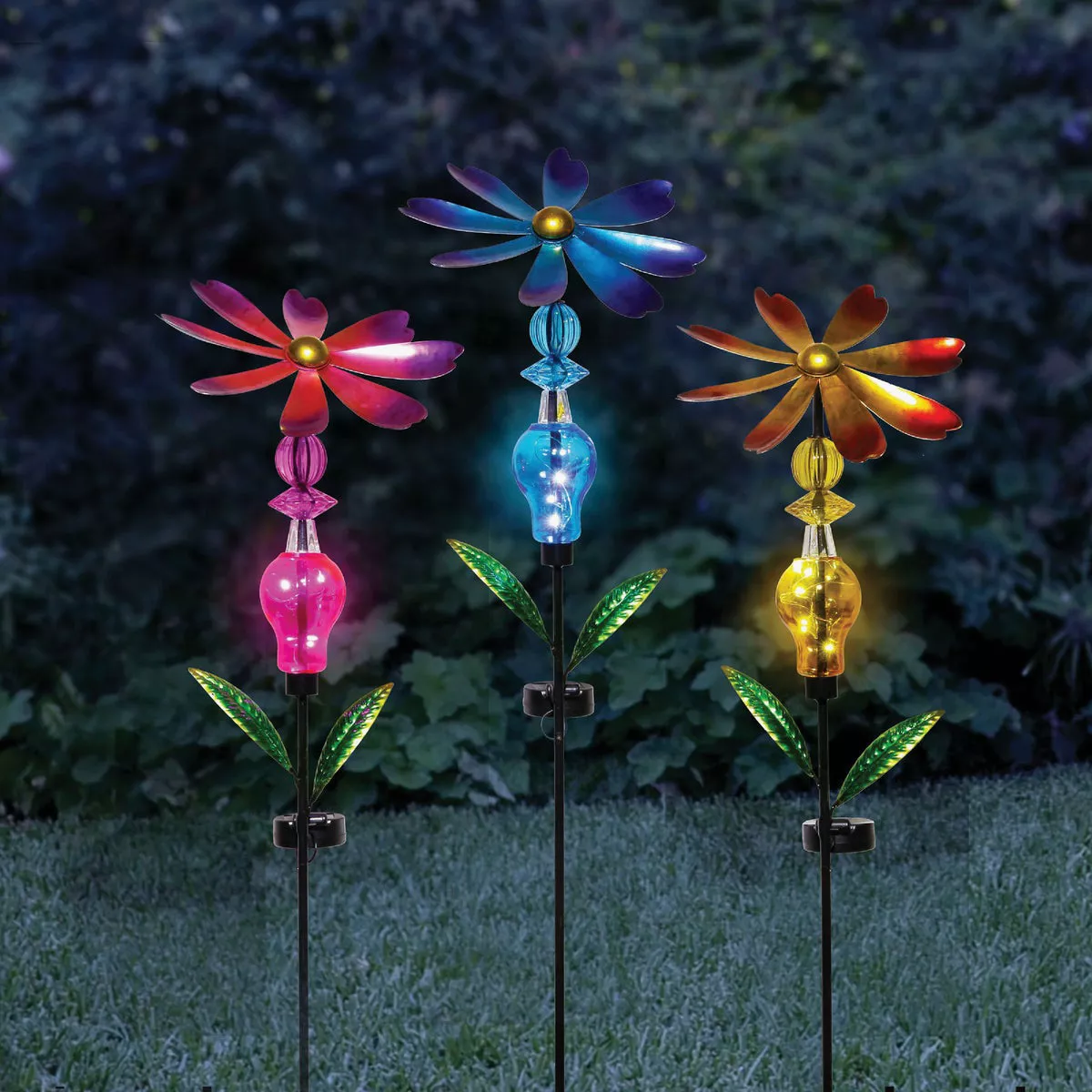 Alpine 38 In. H. Metal Bejeweled Spinning Floral Solar Stake Light - photo 2