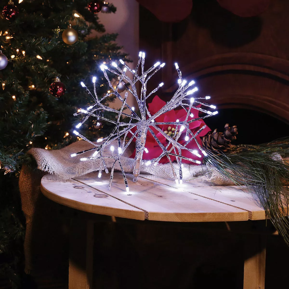 Alpine 10 In. LED 48-Bulb Cool White Hanging Twig Snowflake Ornament Light Decoration - photo 2