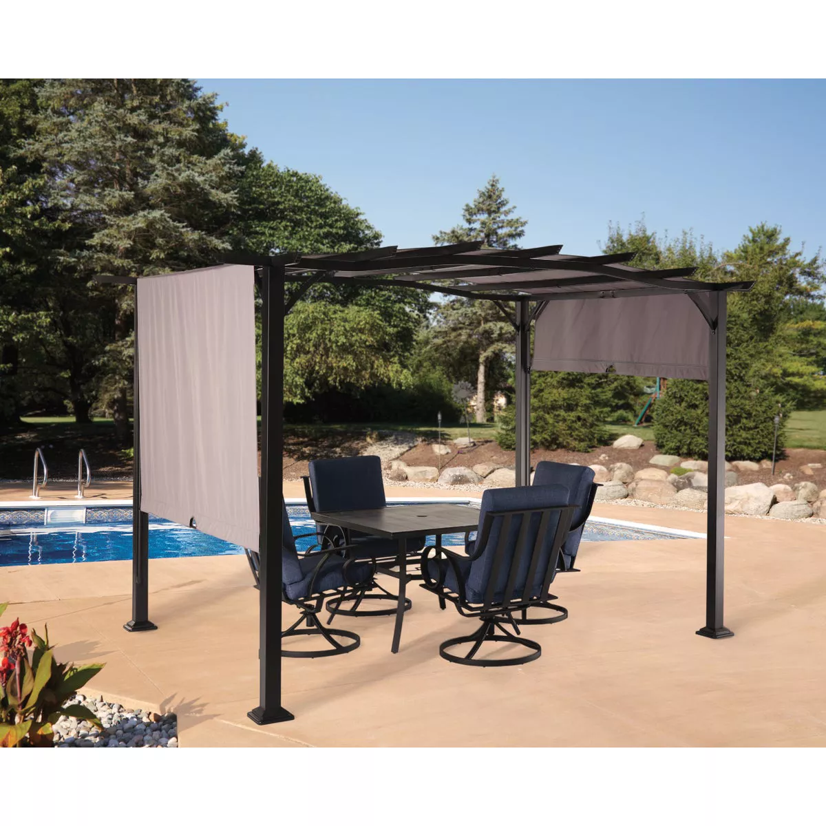 Outdoor Expressions 11.5 Ft. W. x 7.5 Ft. H. x 8.8 Ft. L. Black Steel Pergola - photo 6
