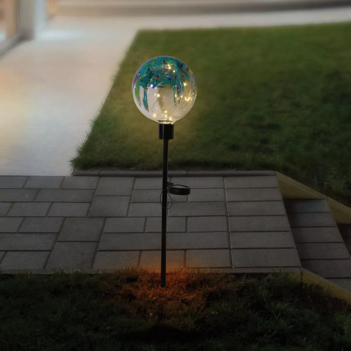 Alpine 33 In. H. Colorful Raindrop Splashes Glass Ball Solar LED Stake Light - photo 2