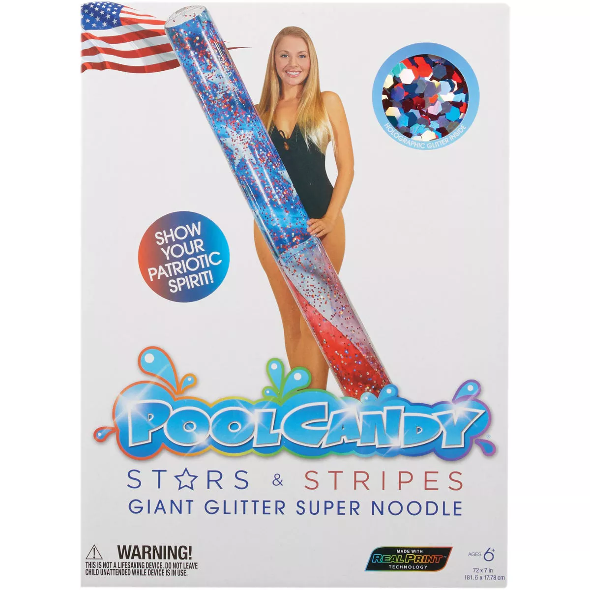 PoolCandy 72 In. Stars & Stripes Glitter Super Pool Inflatable Noodle Water Toy - photo 2