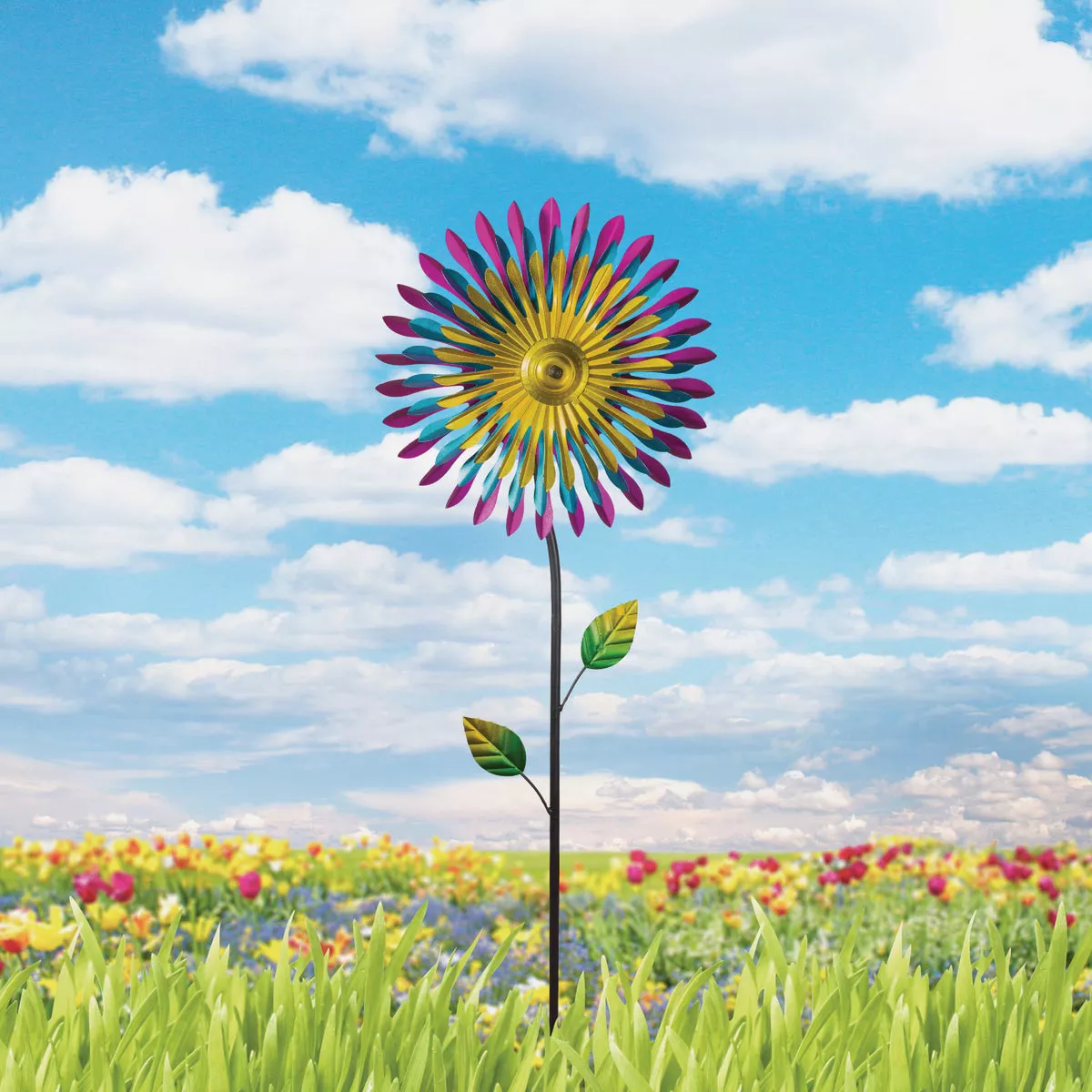 Alpine 47 In. H. Triple Metal Daisy Wind Spinner Garden Stake - photo 6