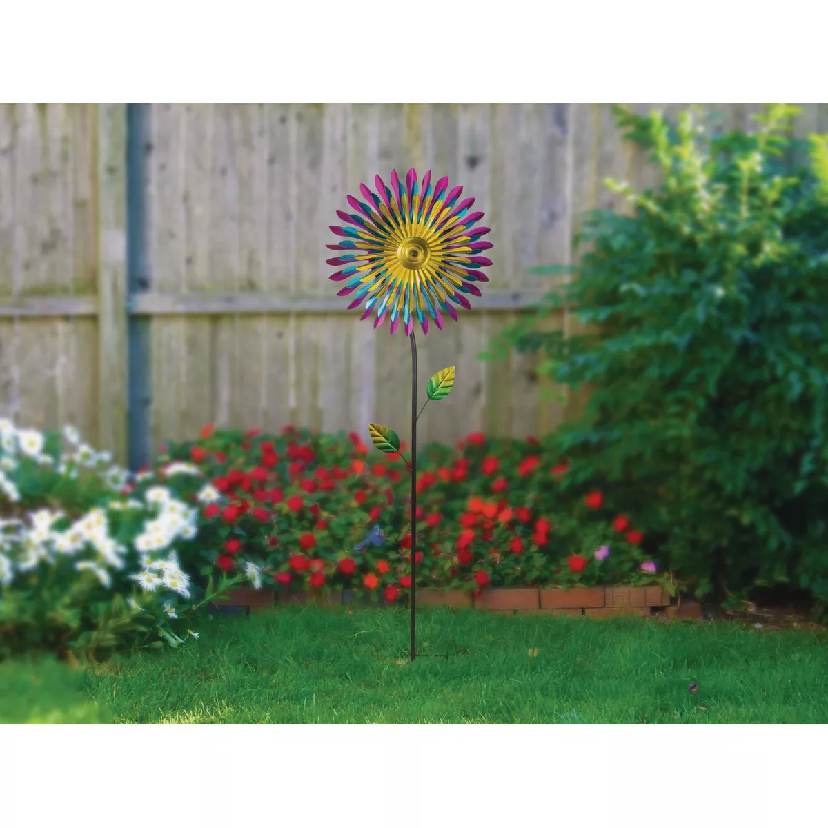 Alpine 47 In. H. Triple Metal Daisy Wind Spinner Garden Stake - photo 5