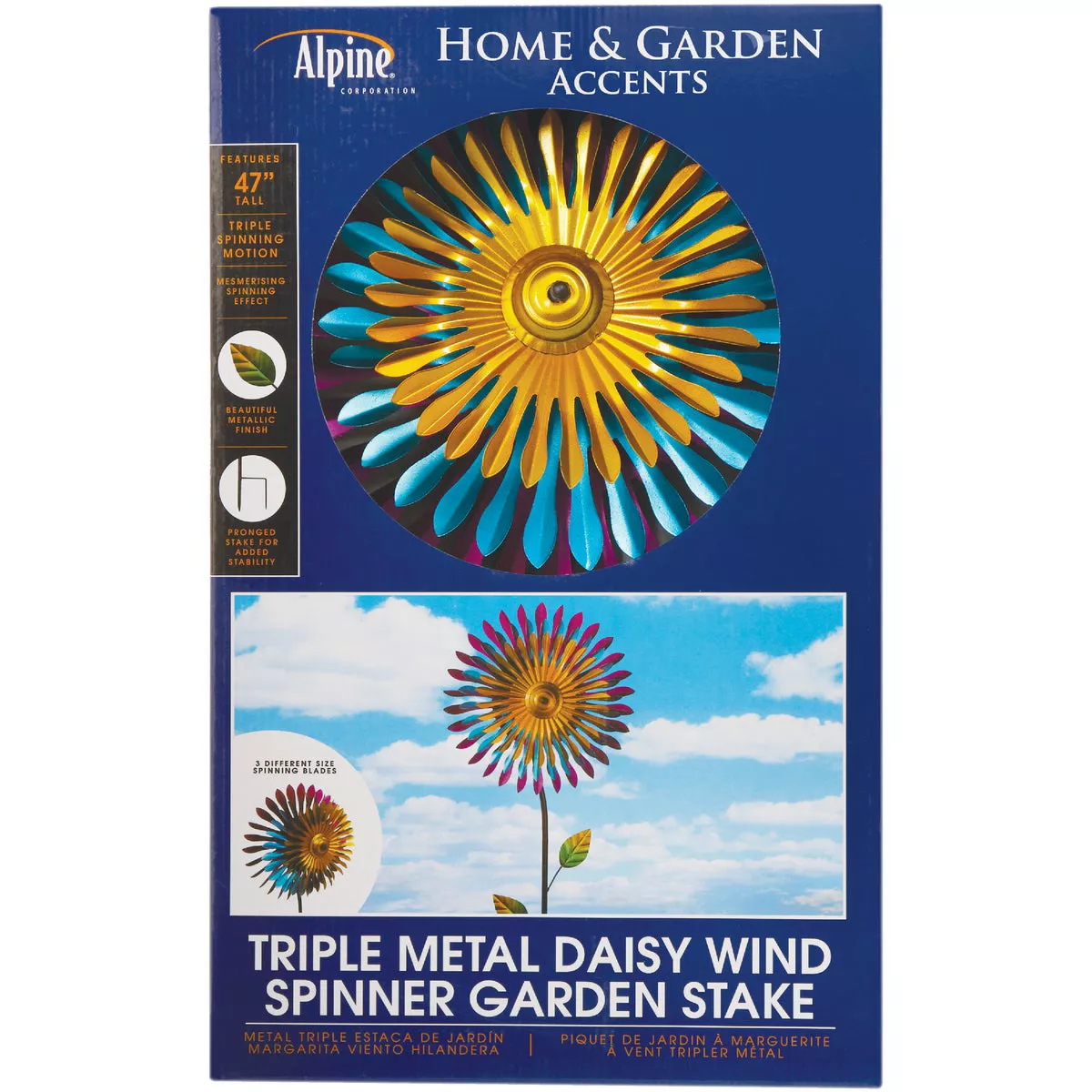 Alpine 47 In. H. Triple Metal Daisy Wind Spinner Garden Stake - photo 2