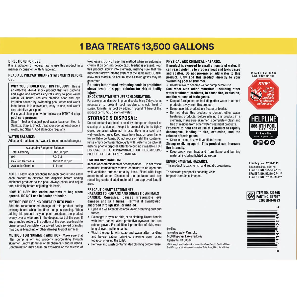 HTH Pool Care 1 Lb. Shock Advanced Granule (6-Pack) - photo 3