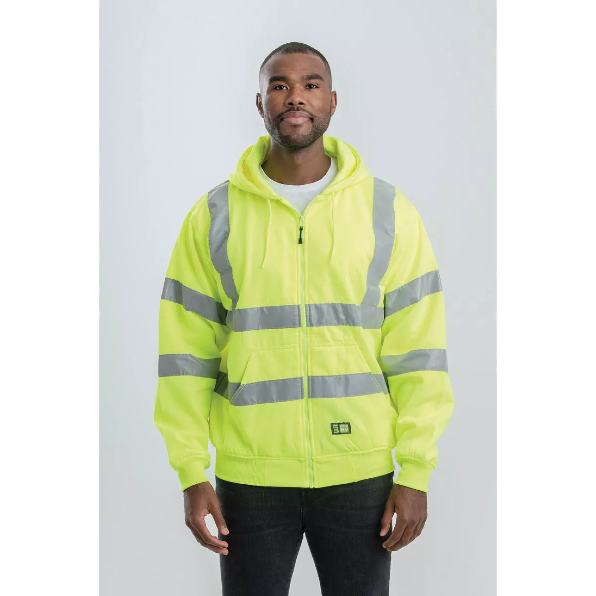 Berne Men's Medium Regular Yellow Hi Vis Class 3 Thermal-Lined Hooded Sweatshirt-