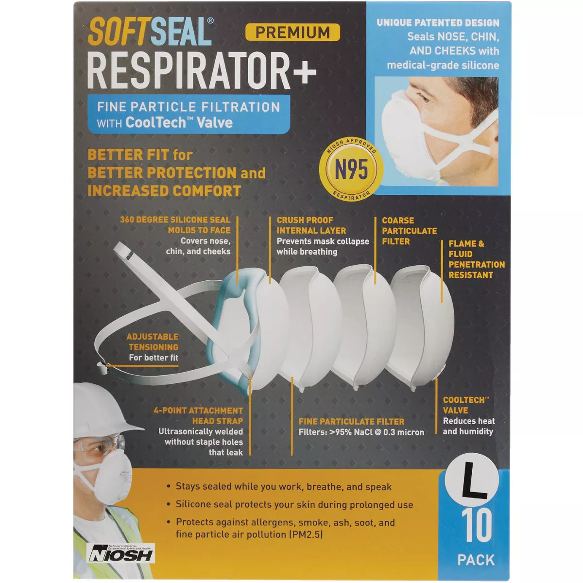 Soft Seal Large 360-Degree Silicone Seal 3D Respirator With Valve (10-Pack) - photo 4