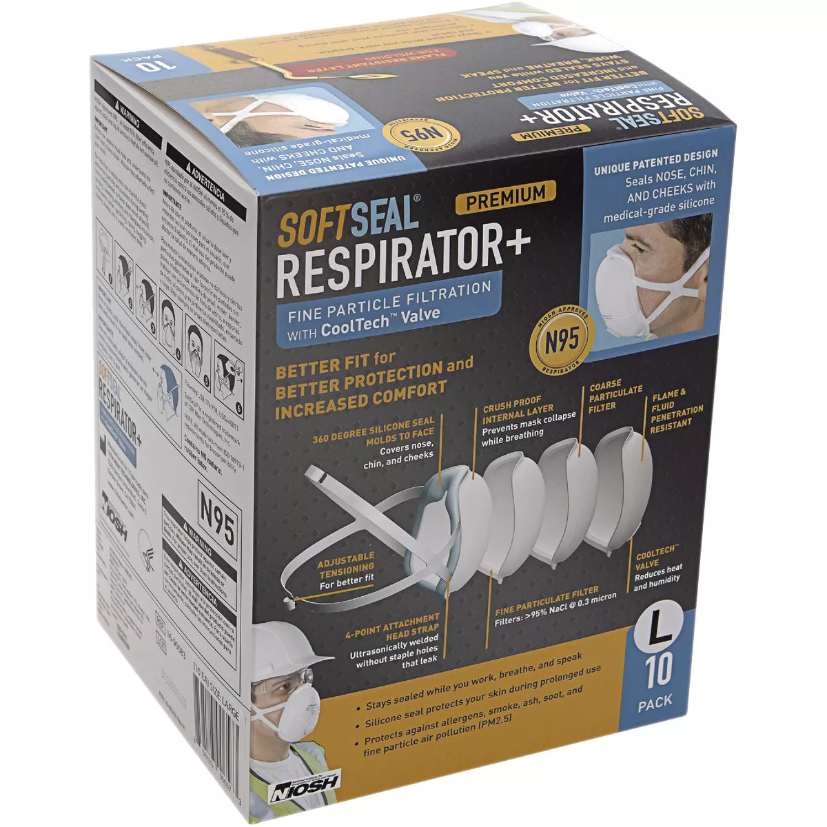 Soft Seal Large 360-Degree Silicone Seal 3D Respirator With Valve (10-Pack) - photo 6