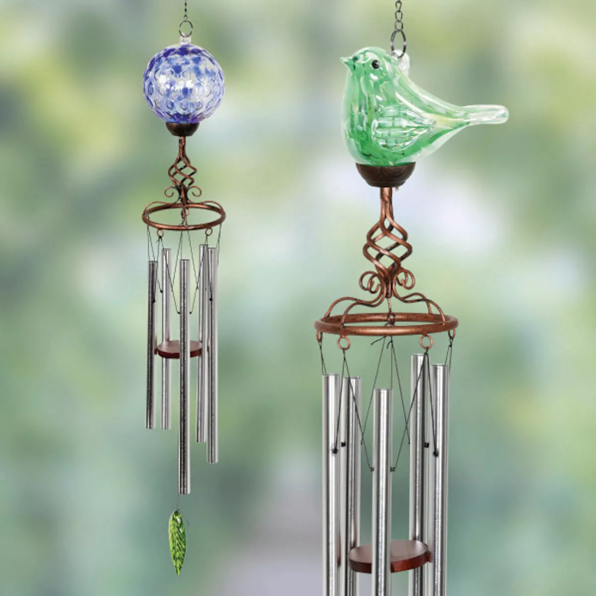 Exhart Solar Pearlized Glass Wind Chime with Metal Finial - photo 2