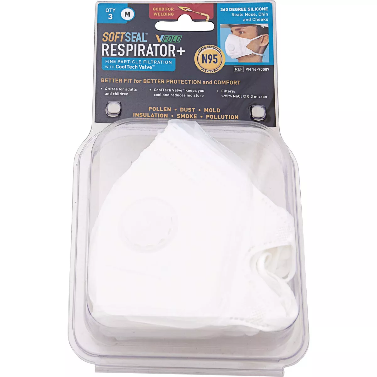 Softseal V-Fold Design N95 Medium 360-Degree Silicone Seal Respirator With Valve (3-Pack)