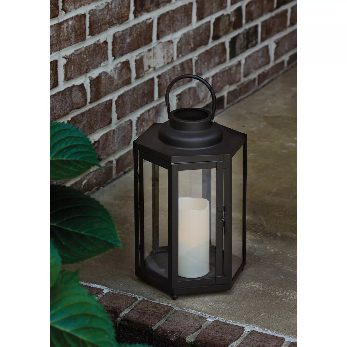 Alpine 9 In. W. x 14 In. H. x 9 In. L. Black Warm White LED Candle Hexagonal Patio Lantern - photo 3