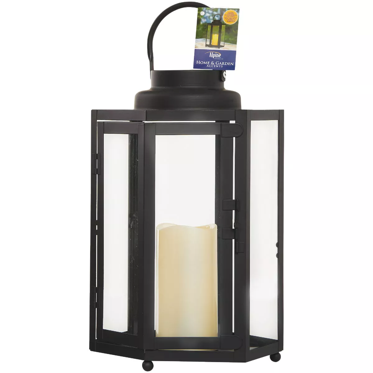 Alpine 9 In. W. x 14 In. H. x 9 In. L. Black Warm White LED Candle Hexagonal Patio Lantern - photo 2