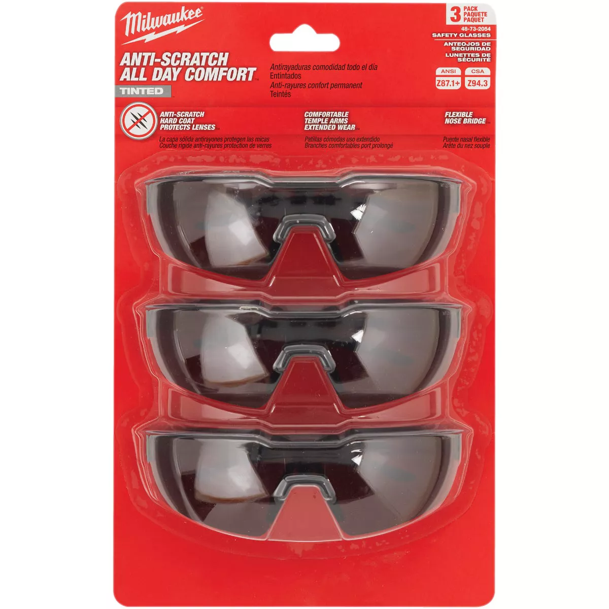 Milwaukee Red & Black Frame Safety Glasses with Tinted Anti-Scratch Lenses (3-Pack) - photo 2