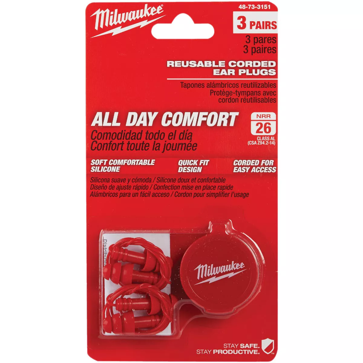 Milwaukee Silicone 26 dB Corded Ear Plugs (3-Pair) - photo 2