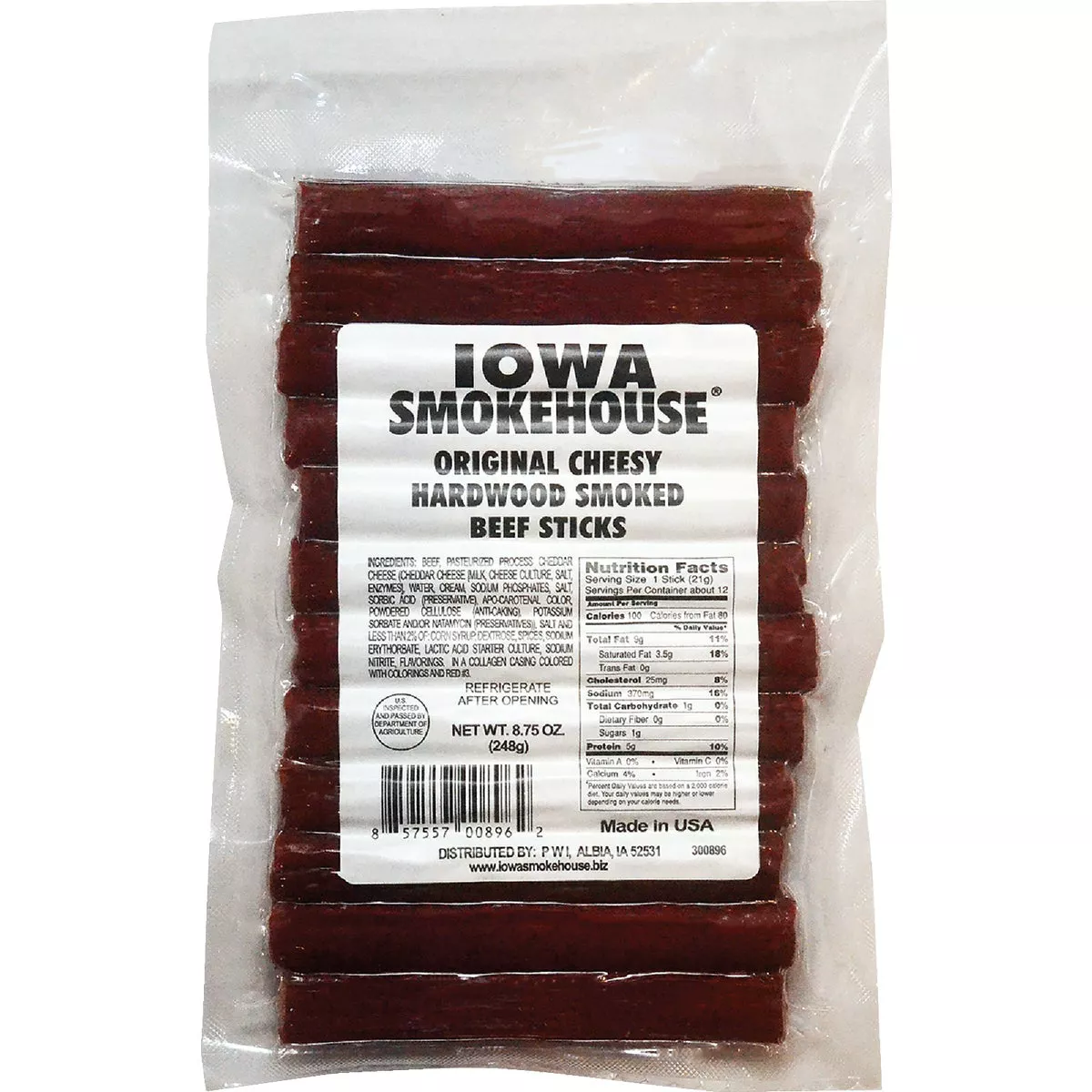 Iowa Smokehouse 8.75 Oz. Original Cheesy Hardwood Smoked Beef Sticks Jerky