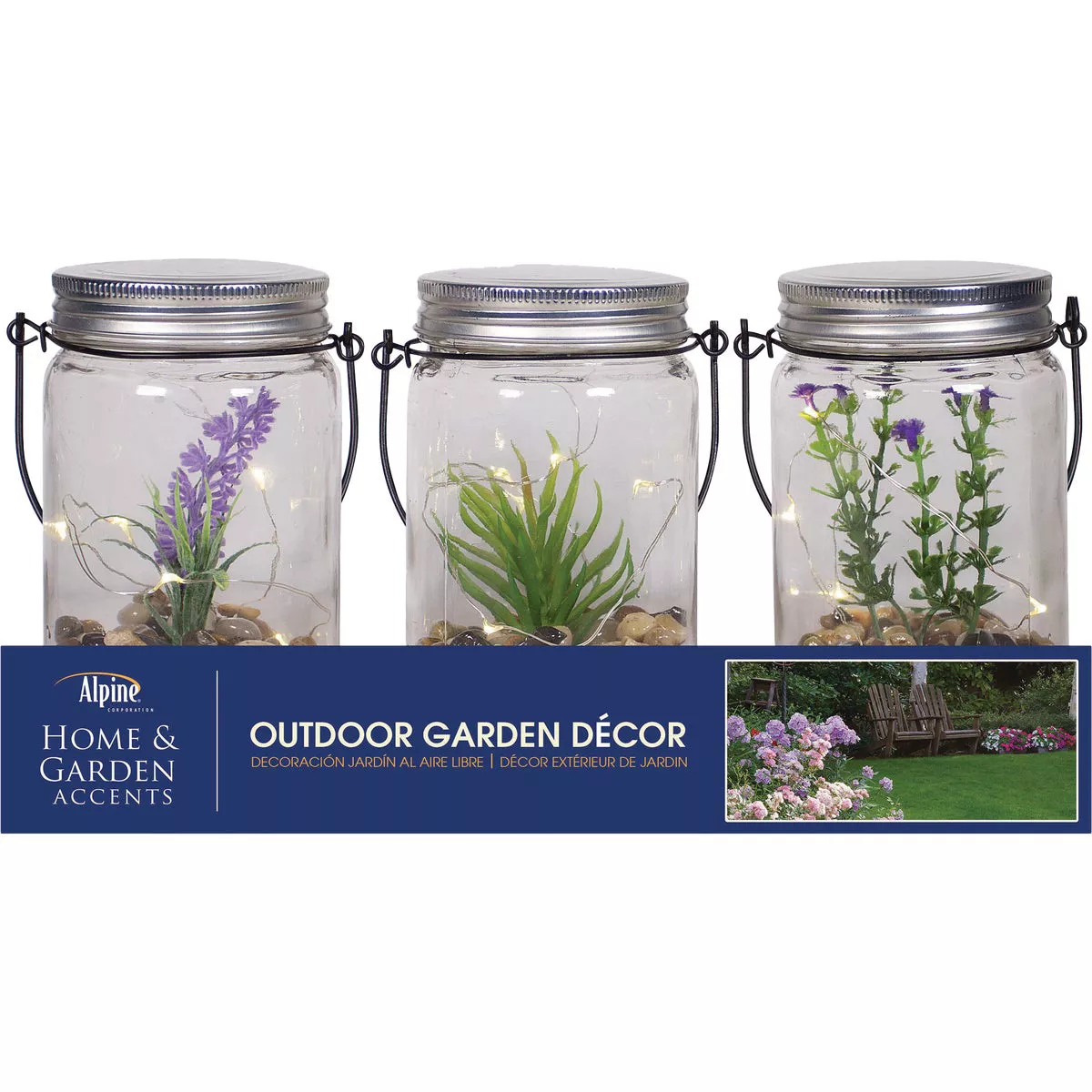 Alpine 3 In. W. x 6 In. H. x 4 In. L. Warm White LED Hanging Succulent Jar Patio Lantern - photo 2