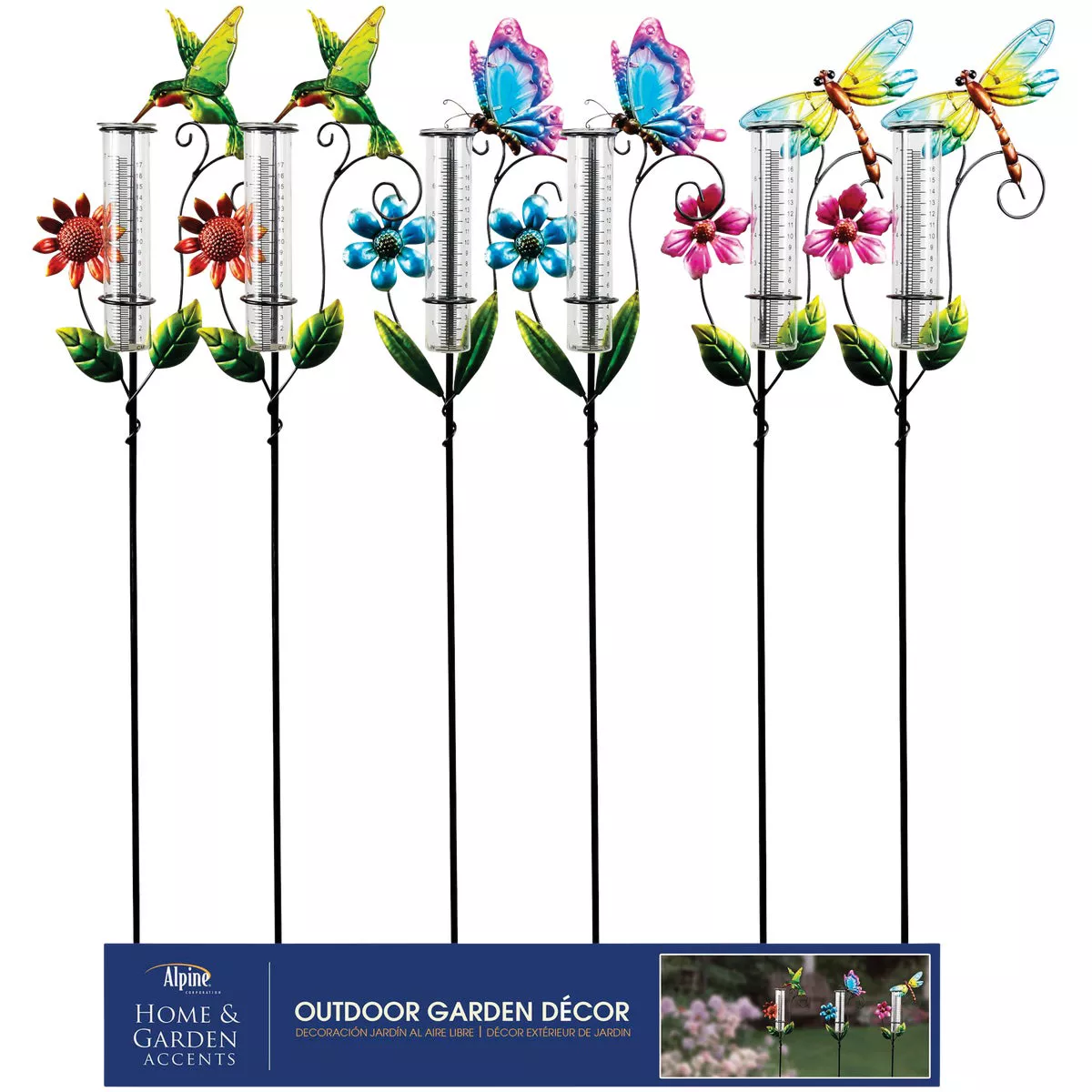 Alpine 36 In. H. Metal Stake Decorative Glass Rain Gauge - photo 2