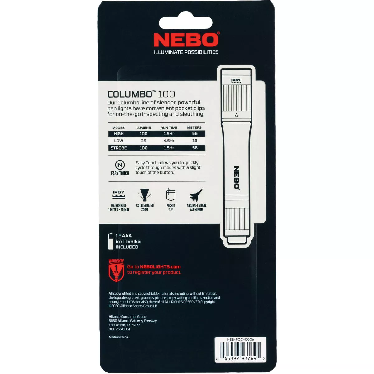 Nebo Columbo 100 Lm. AAA Anodized Aluminum LED Pen Light - photo 3