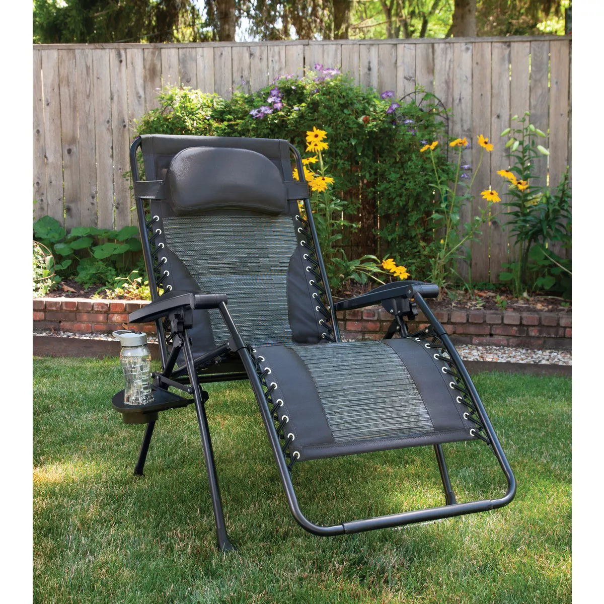 Outdoor Expressions Zero Gravity Deluxe Relaxer Gray Padded Chair with Cup Holder - photo 8