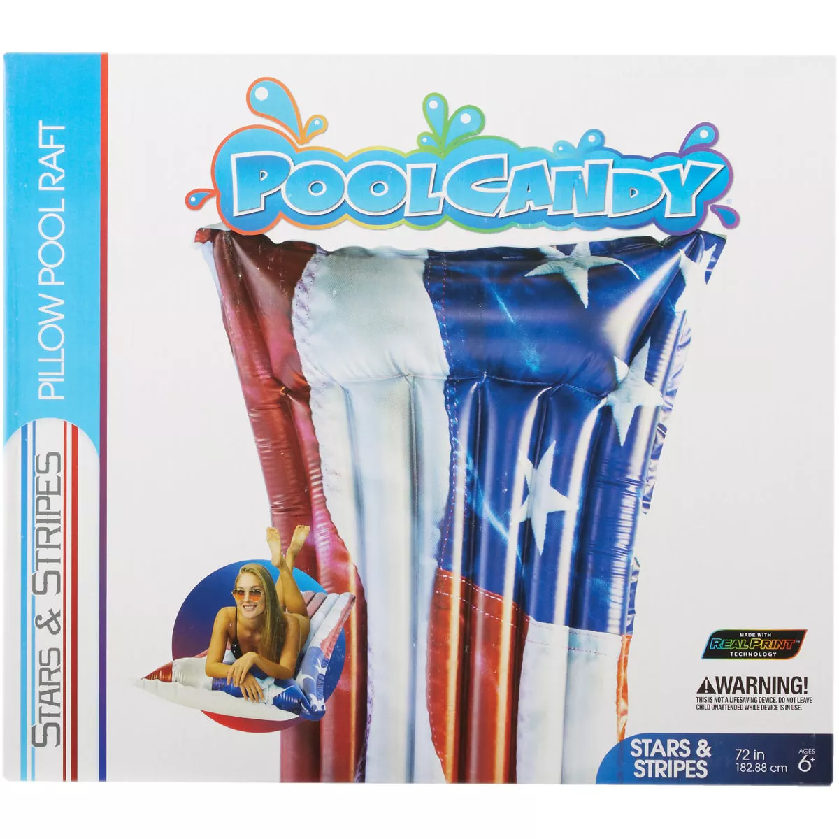 PoolCandy Stars & Stripes 72 In. Deluxe Extra Wide Pillow Raft Pool Float - photo 2
