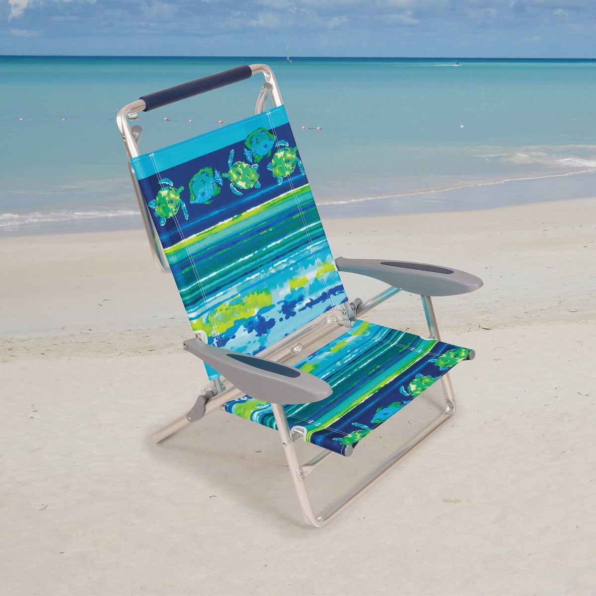 Rio Brands Wave 4-Position Fish Pattern Aluminum Folding Beach Chair ...