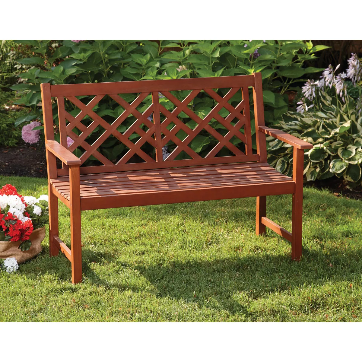 Jack Post 4 Ft. L. Hardwood Bench with Decorative Back in Oil Finish - photo 2