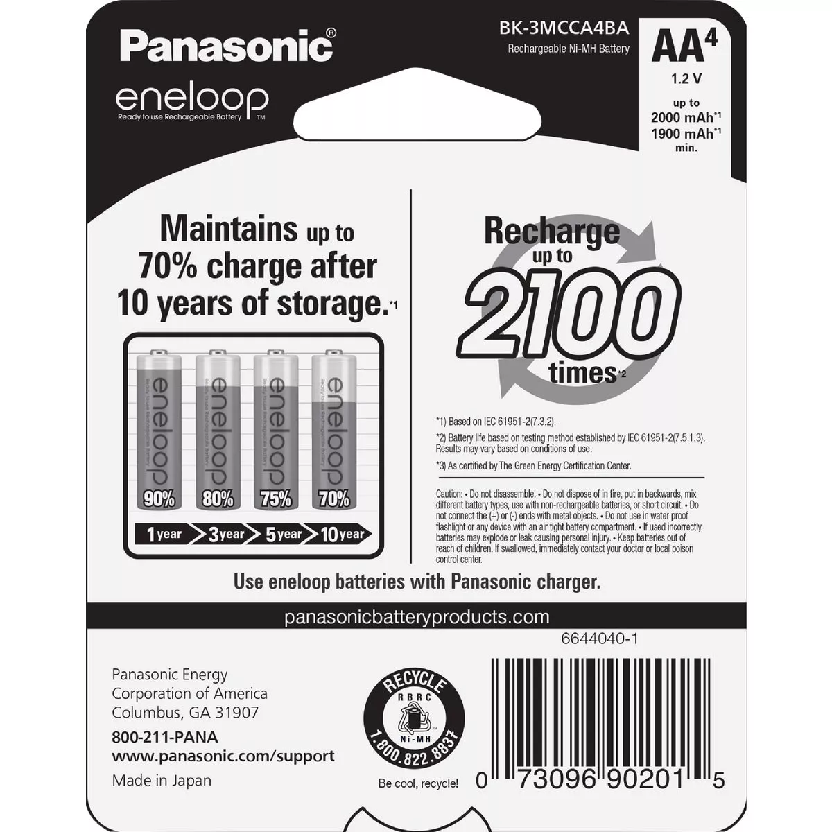 Panasonic Eneloop AA Ni-MH Pre-Charged Rechargeable Solar Batteries (4-Pack) - photo 2
