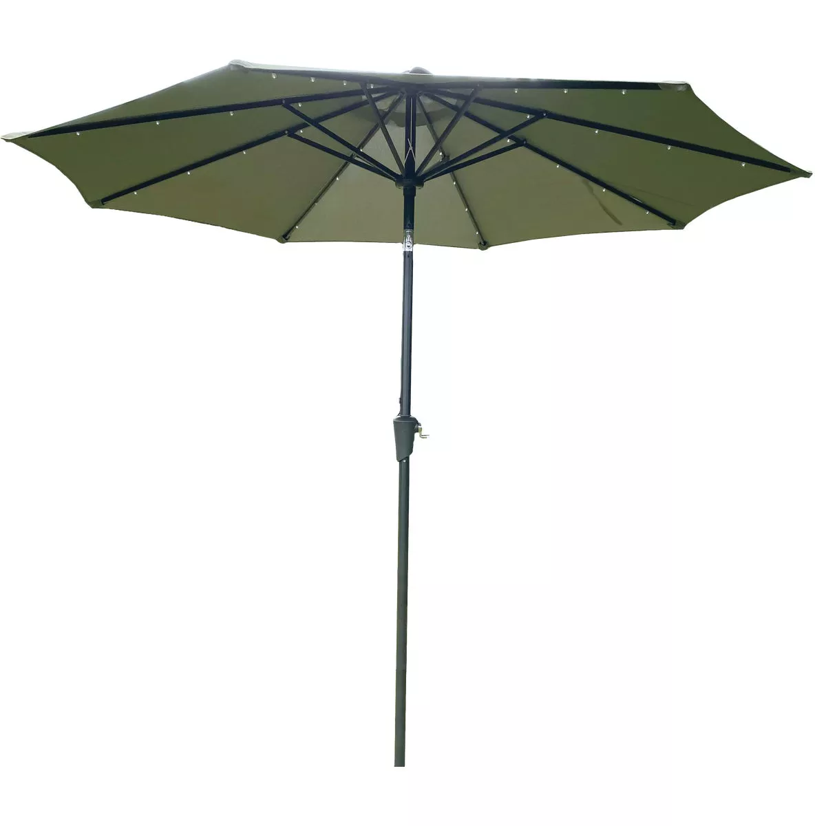 Outdoor Expressions 9 Ft. Aluminum Tilt/Crank Heather Green Patio Umbrella with Solar LED Lights - photo 2