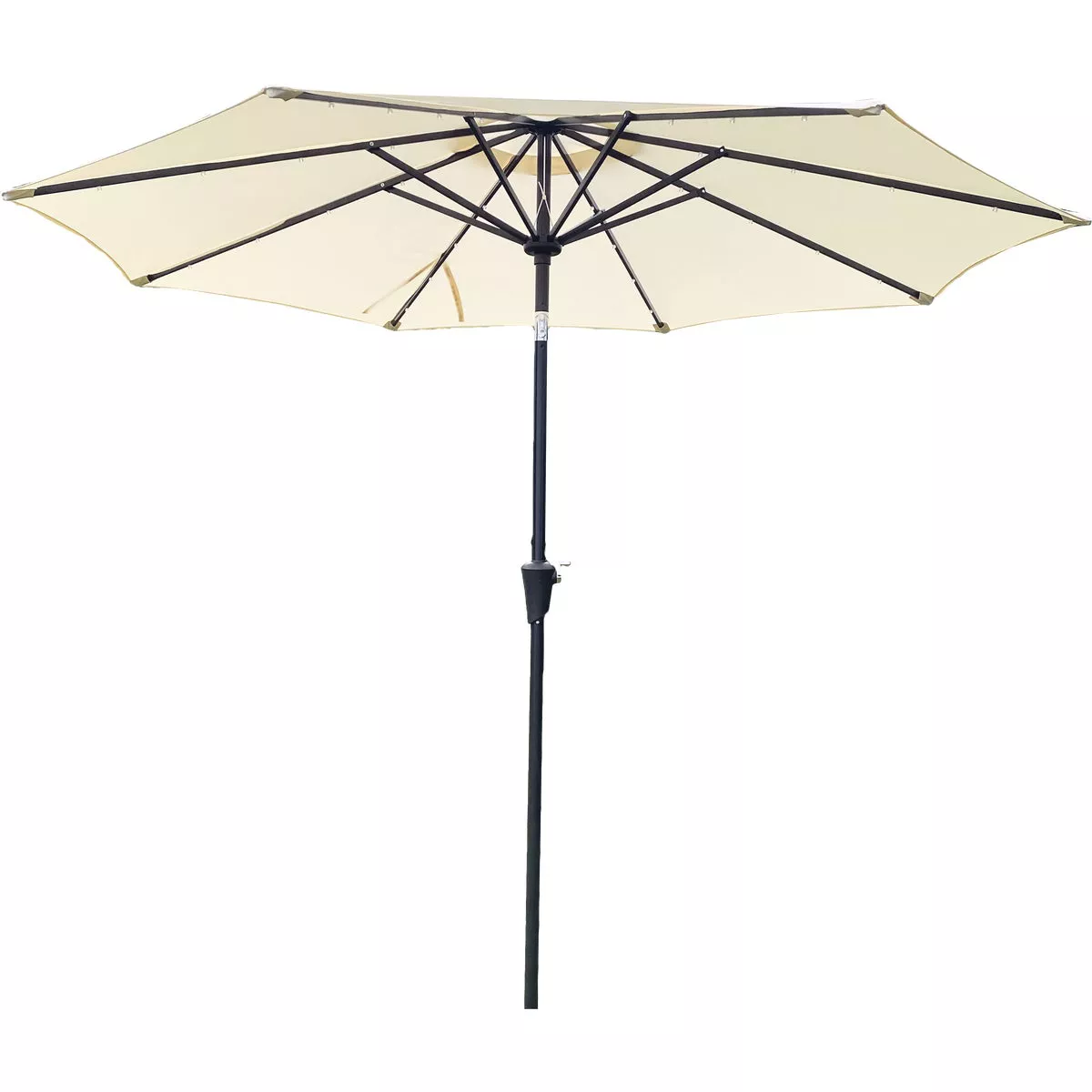 Outdoor Expressions 9 Ft. Aluminum Tilt/Crank Cream Patio Umbrella with Solar LED Lights - photo 2