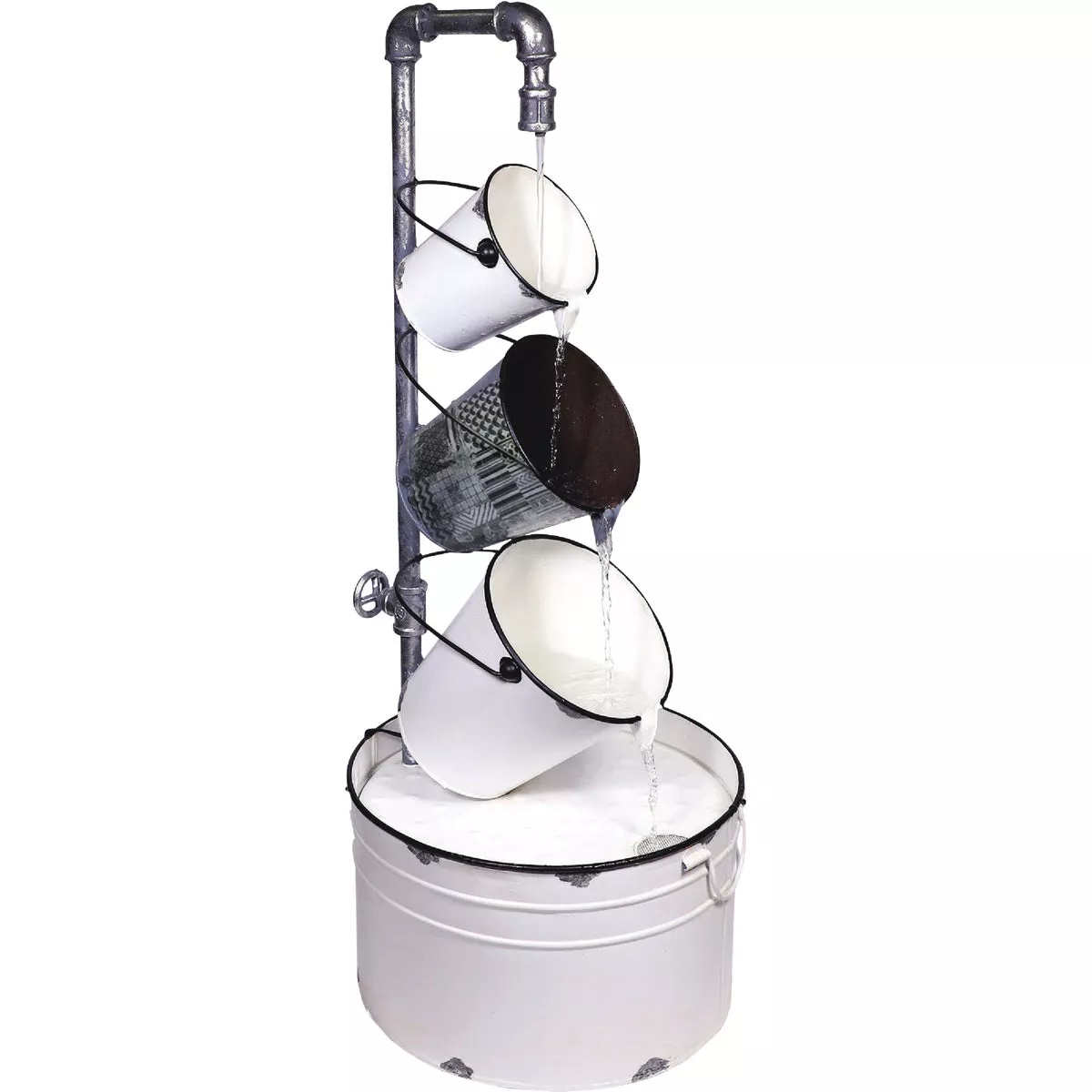 Alpine 14 In. W. x 33 In. H. x 13 In. L. Rustic Cream & White Iron Pails Fountain