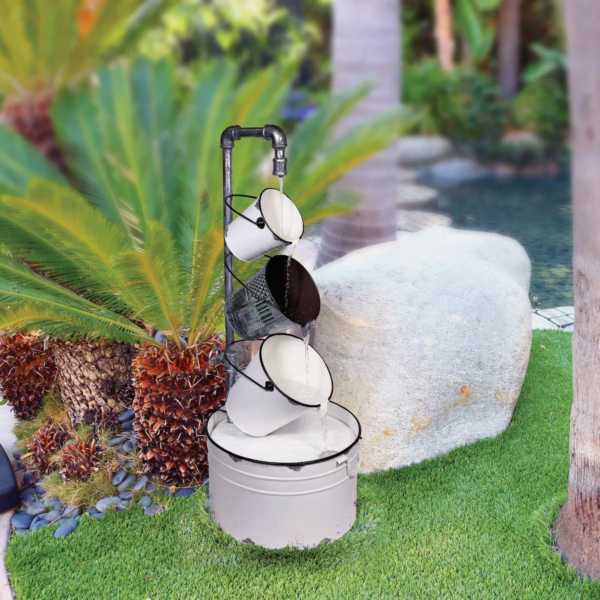 Alpine 14 In. W. x 33 In. H. x 13 In. L. Rustic Cream & White Iron Pails Fountain - photo 3