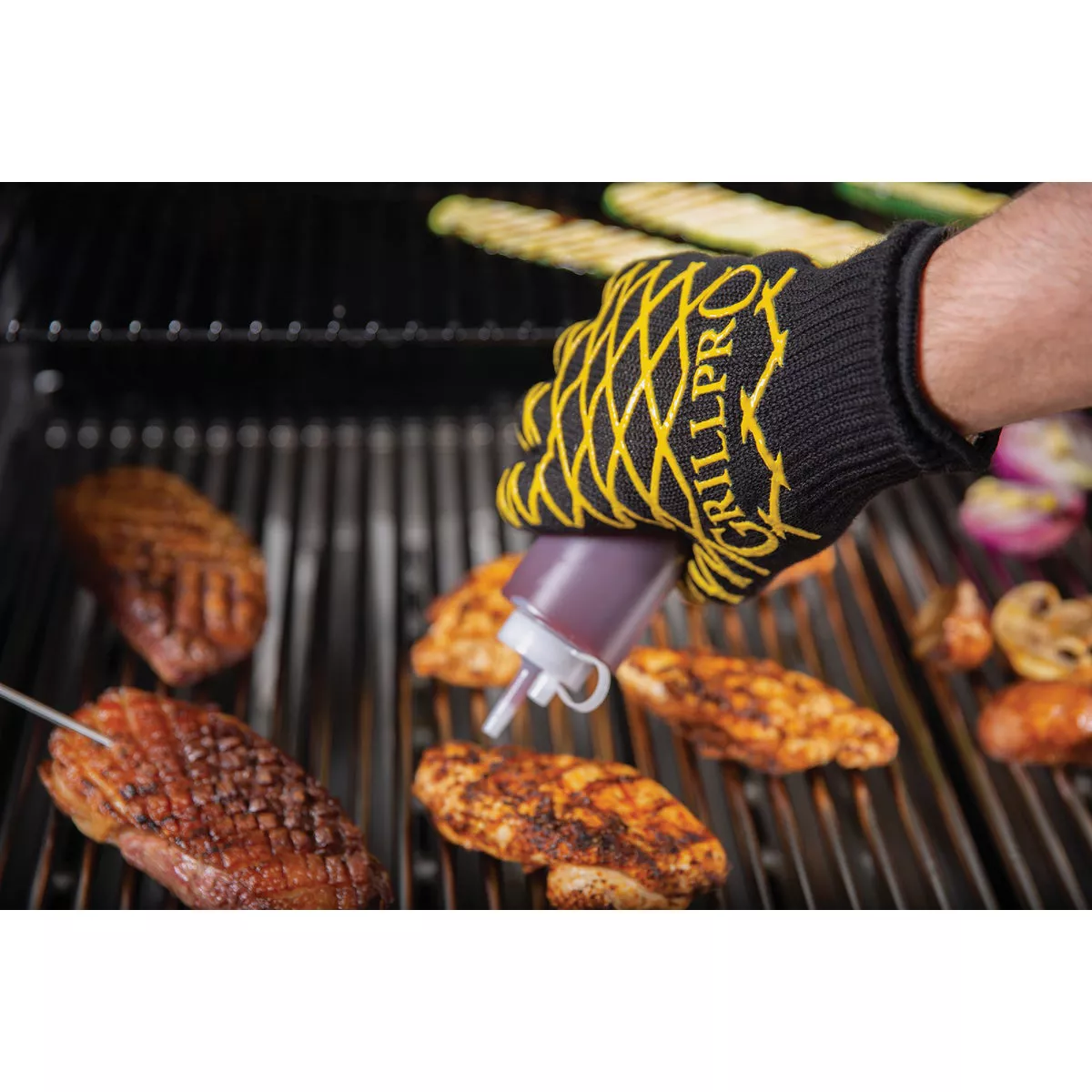 GrillPro One Size Fits Most Black & Yellow Heat Resistant Barbeque Mitt - photo 3