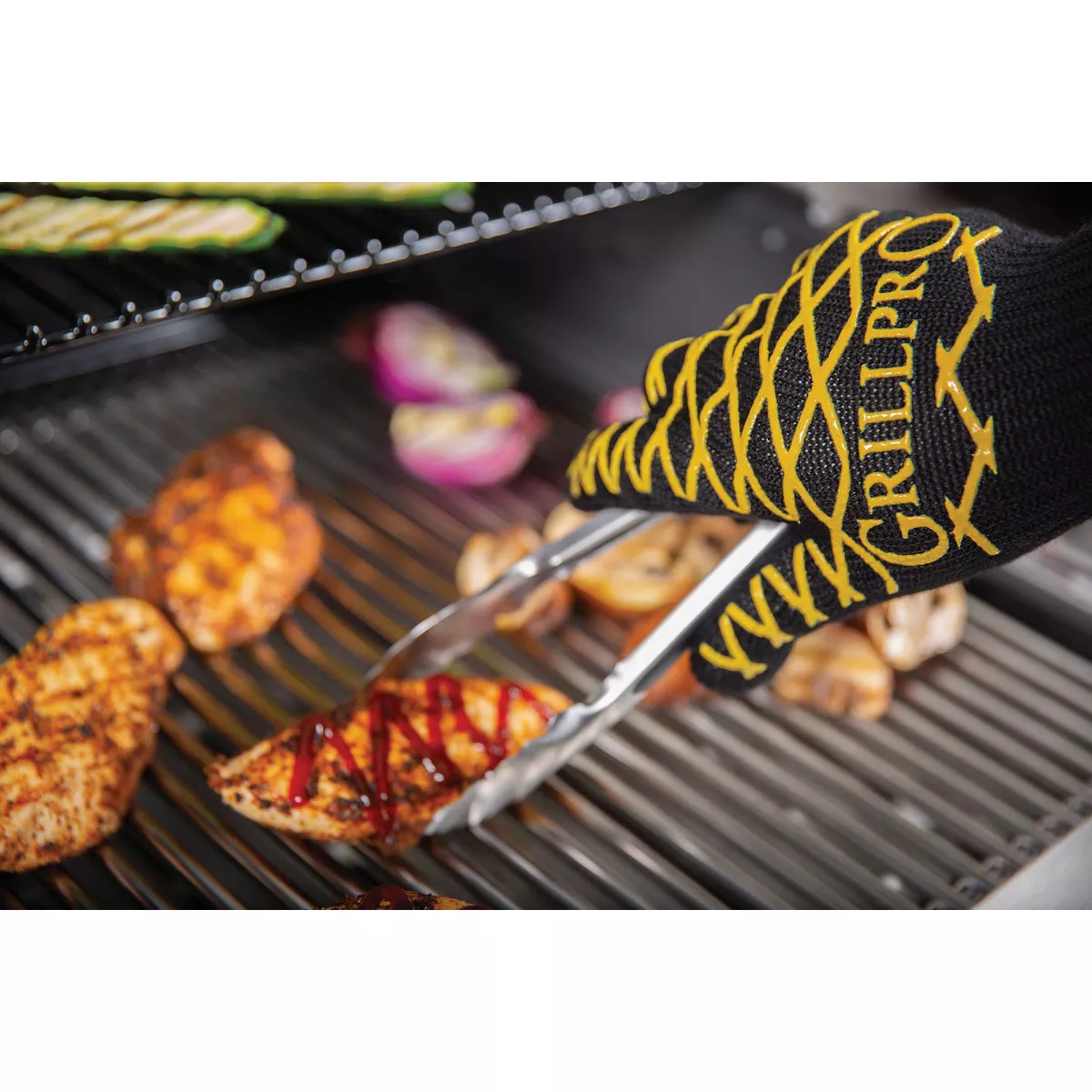 GrillPro One Size Fits Most Black & Yellow Heat Resistant Barbeque Mitt - photo 2