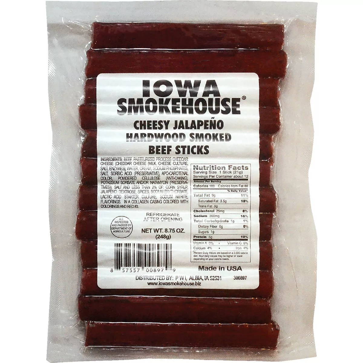 Iowa Smokehouse 8.75 Oz. Cheesy Jalapeno Hardwood Smoked Beef Sticks Jerky