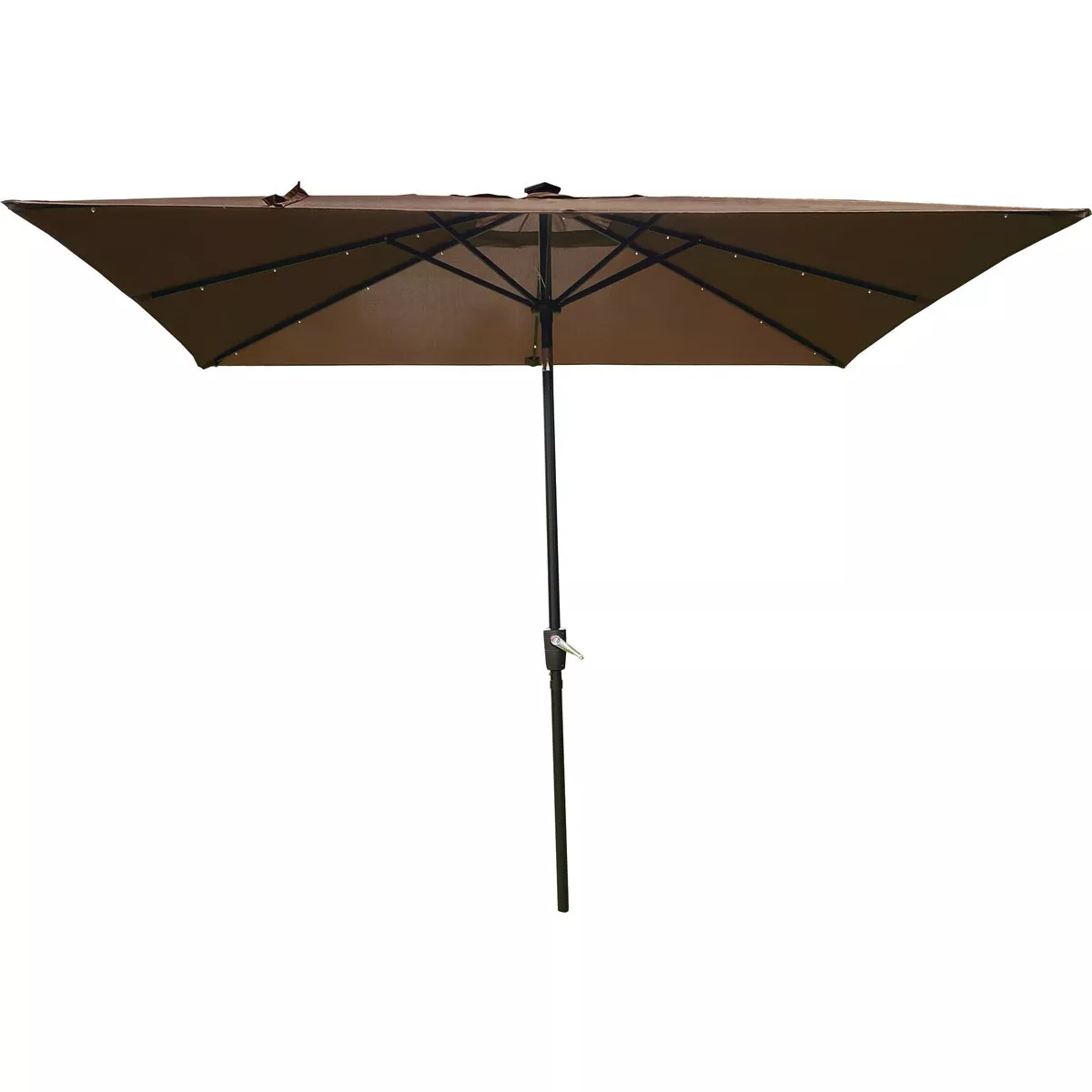 Outdoor Expressions 9 Ft. x 7 Ft. Rectangular Aluminum Tilt/Crank Brown Patio Umbrella with Solar LED Lights - photo 2