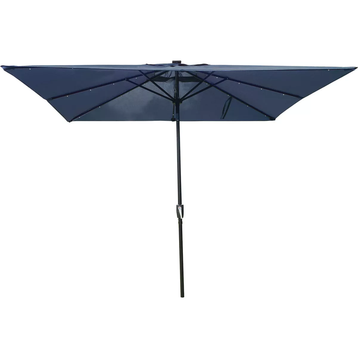 Outdoor Expressions 9 Ft. x 7 Ft. Rectangular Aluminum Tilt/Crank Heather Blue Patio Umbrella with Solar LED Lights - photo 2