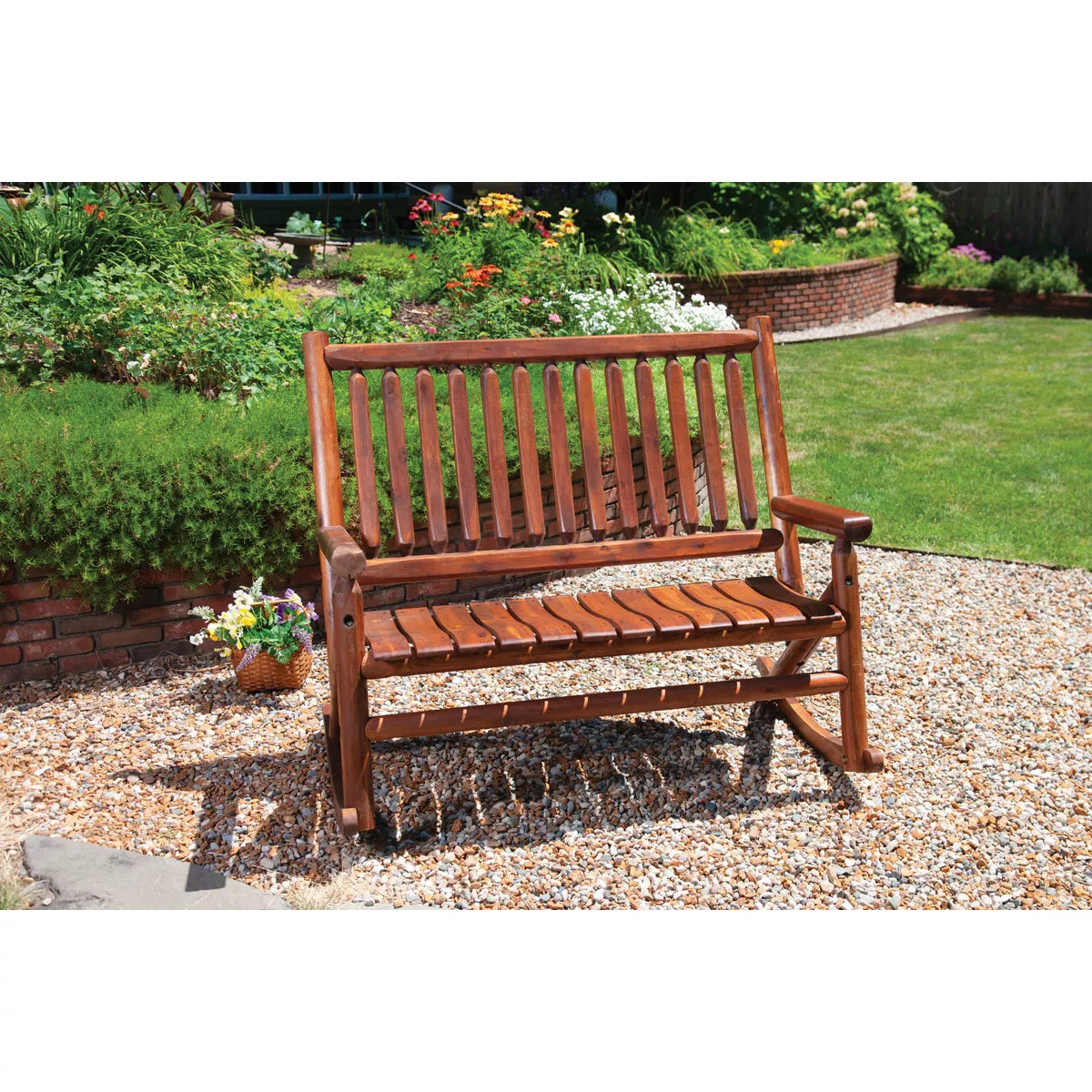 Leigh Country Amber-Log Stained Amber Acacia Wood Double Porch Rocker - photo 3
