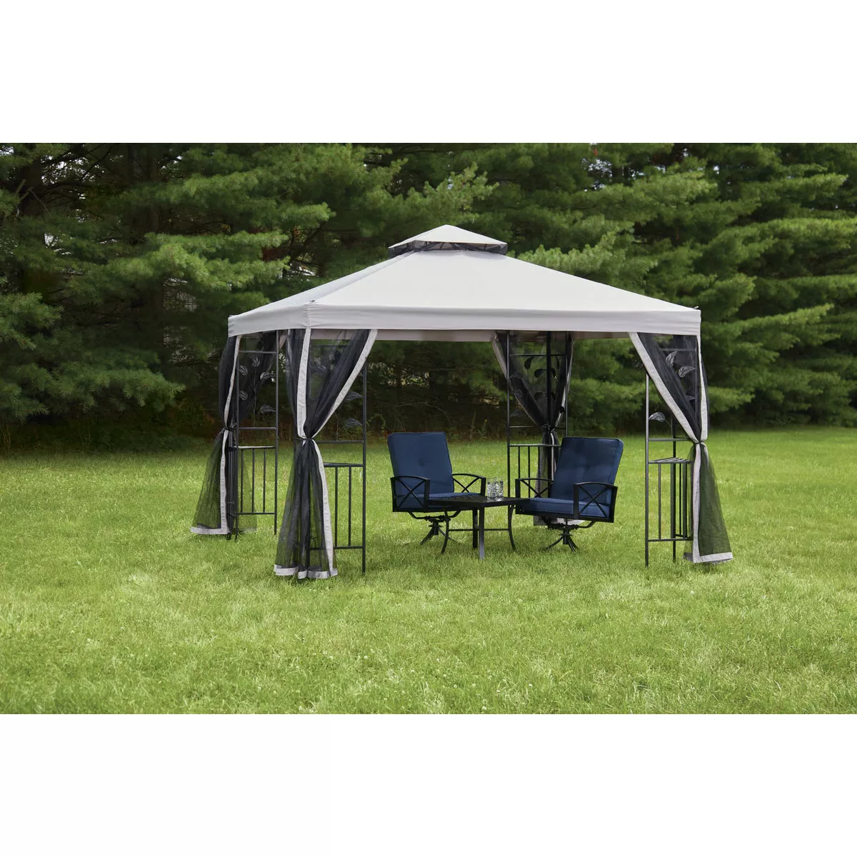 Outdoor Expressions 13 Ft. x 13 Ft. Gray & Black Steel Gazebo with Sides - photo 3