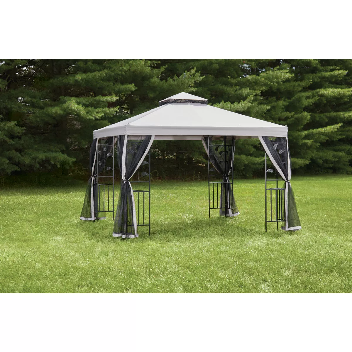 Outdoor Expressions 13 Ft. x 13 Ft. Gray & Black Steel Gazebo with Sides - photo 4