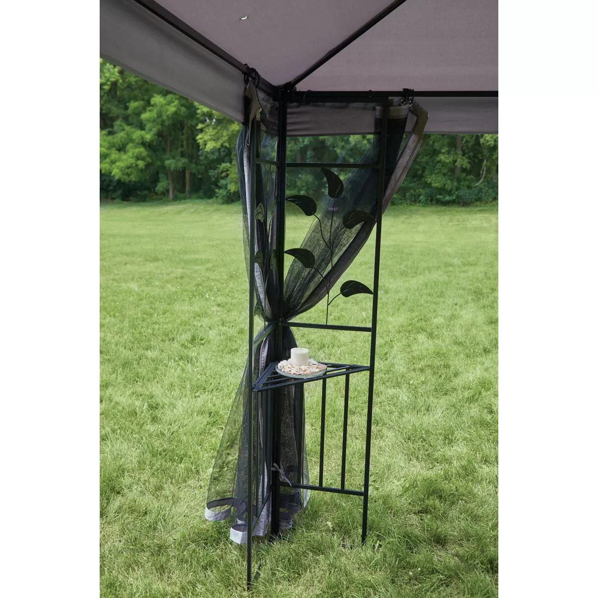 Outdoor Expressions 13 Ft. x 13 Ft. Gray & Black Steel Gazebo with Sides - photo 5