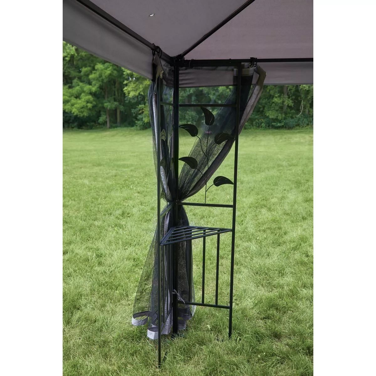 Outdoor Expressions 13 Ft. x 13 Ft. Gray & Black Steel Gazebo with Sides - photo 6