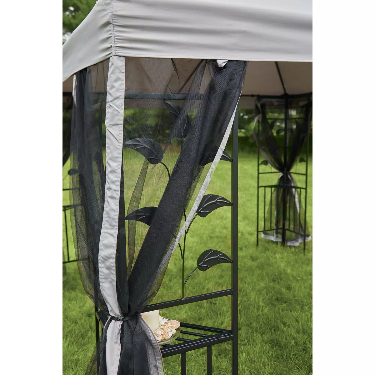 Outdoor Expressions 13 Ft. x 13 Ft. Gray & Black Steel Gazebo with Sides - photo 7