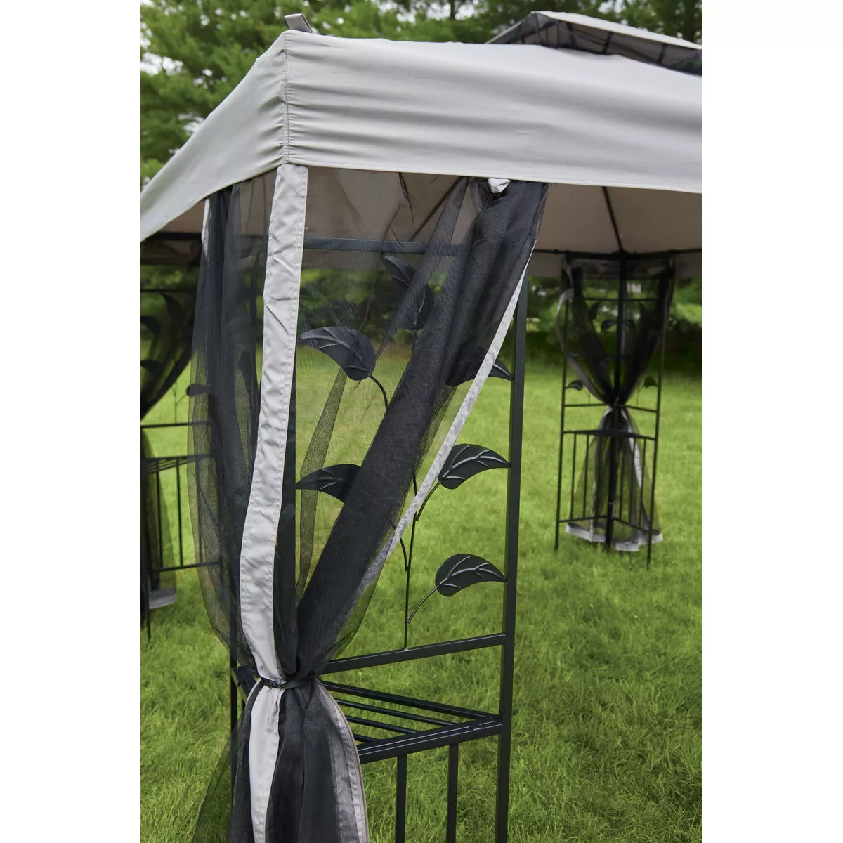 Outdoor Expressions 13 Ft. x 13 Ft. Gray & Black Steel Gazebo with Sides - photo 8