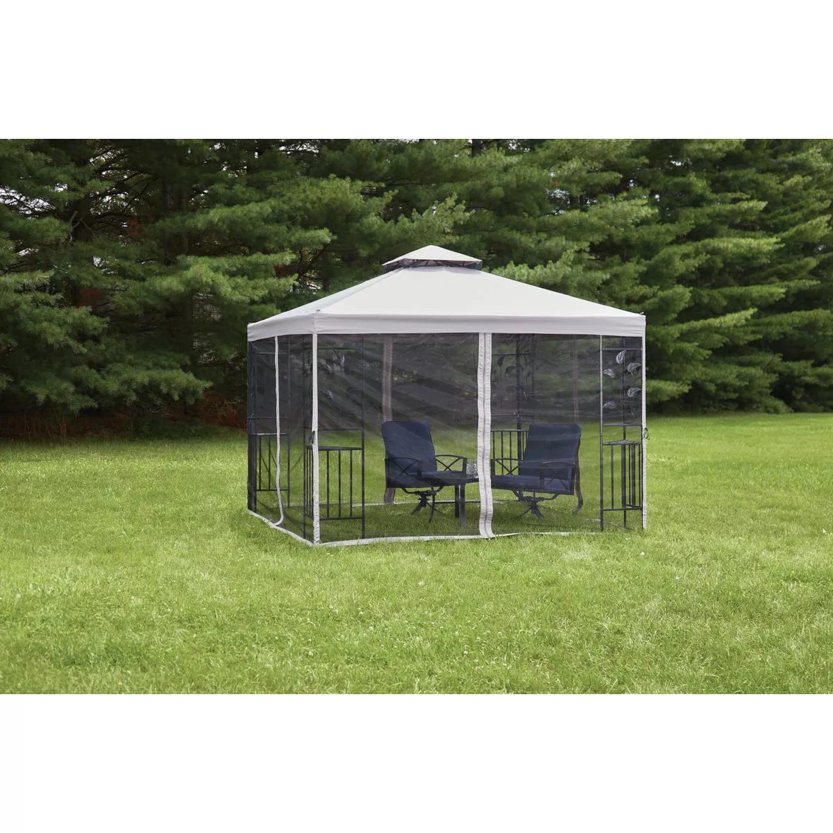 Outdoor Expressions 13 Ft. x 13 Ft. Gray & Black Steel Gazebo with Sides - photo 2