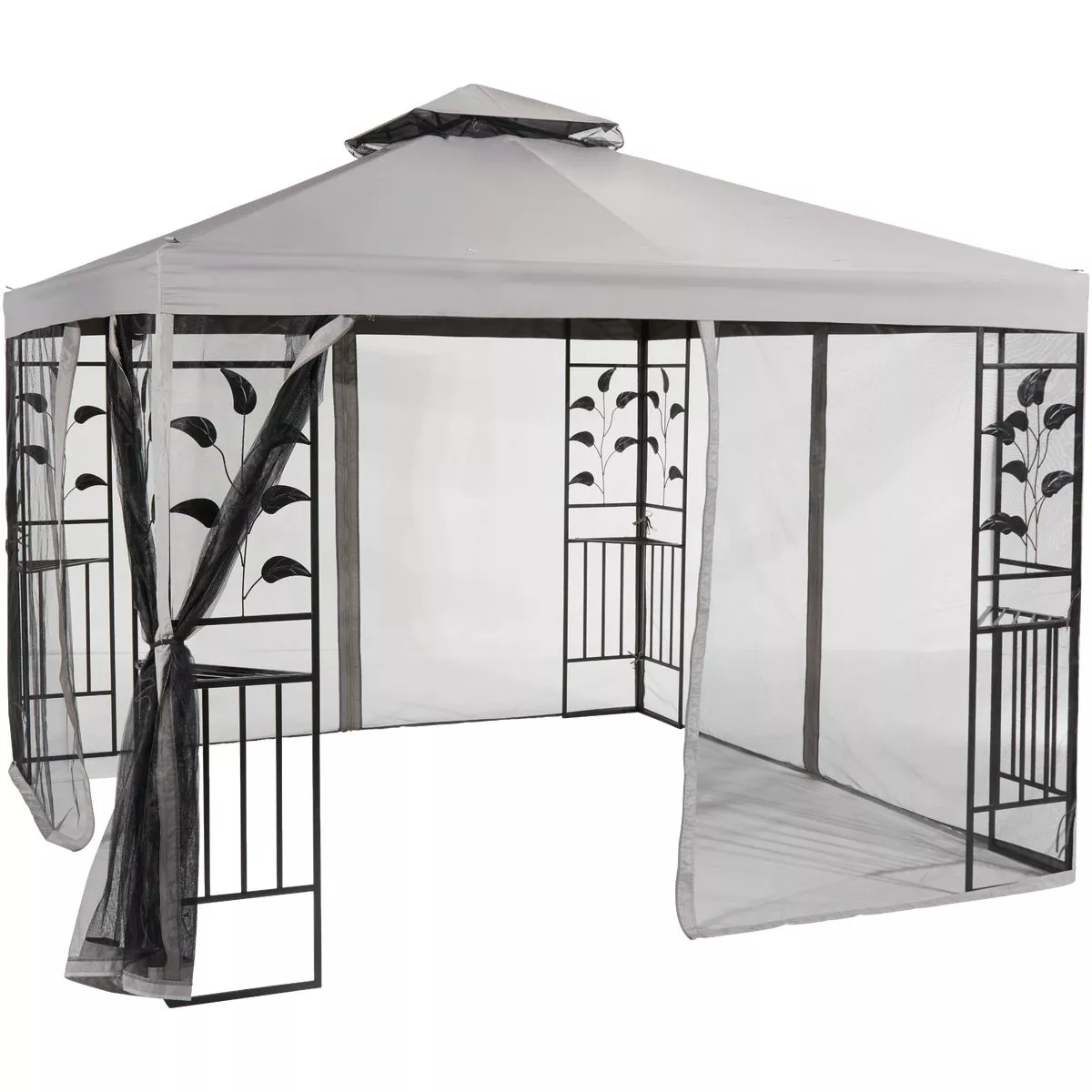 Outdoor Expressions 13 Ft. x 13 Ft. Gray & Black Steel Gazebo with Sides - photo 9