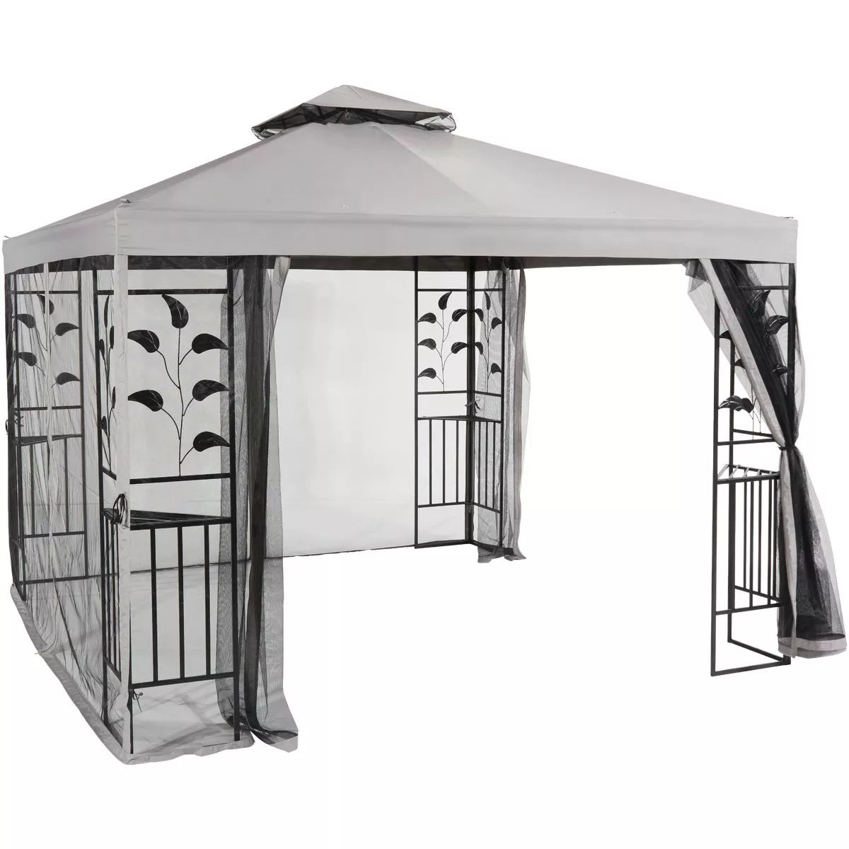 Outdoor Expressions 13 Ft. x 13 Ft. Gray & Black Steel Gazebo with Sides - photo 10