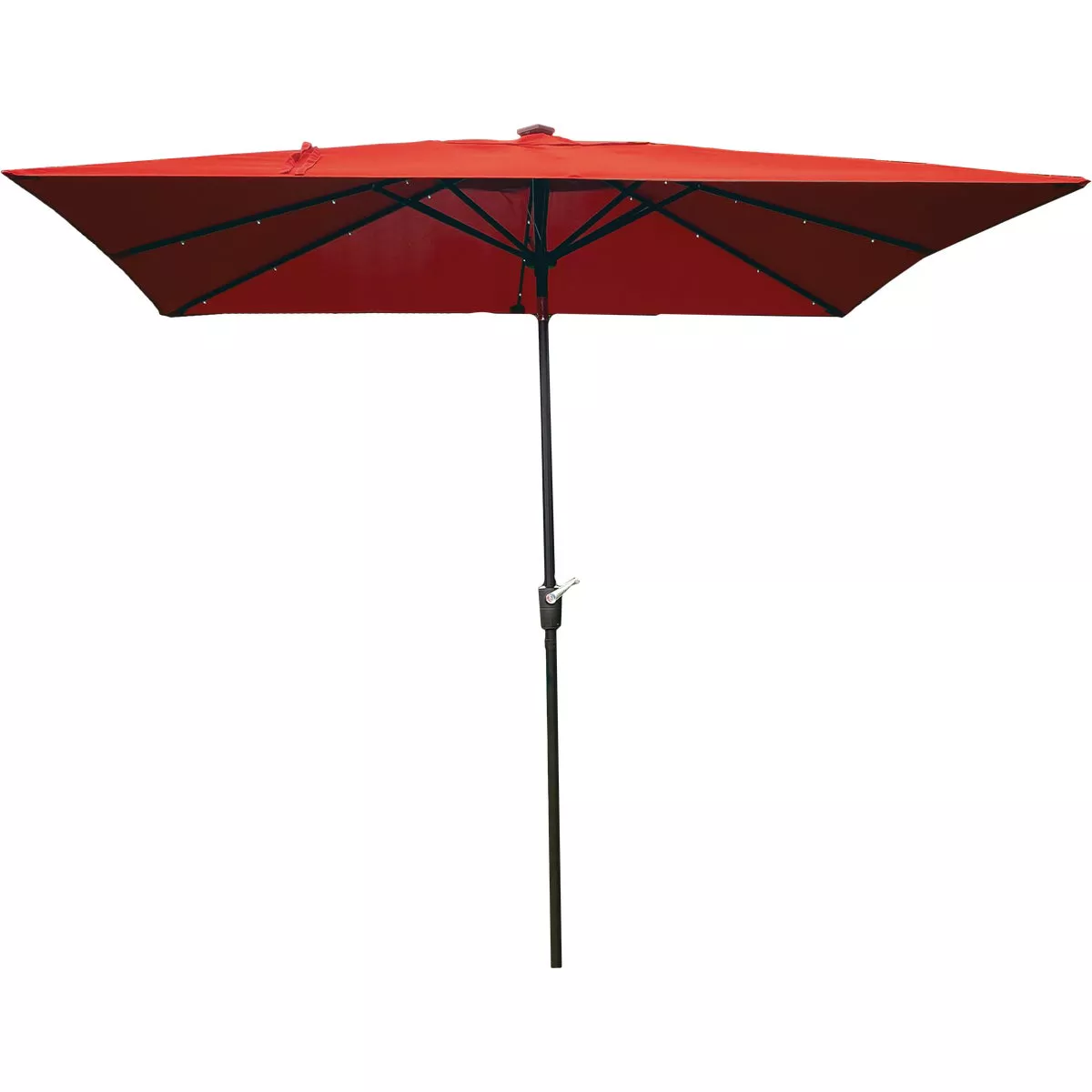 Outdoor Expressions 9 Ft. x 7 Ft. Rectangular Aluminum Tilt/Crank Crimson Red Patio Umbrella with Solar LED Lights - photo 2