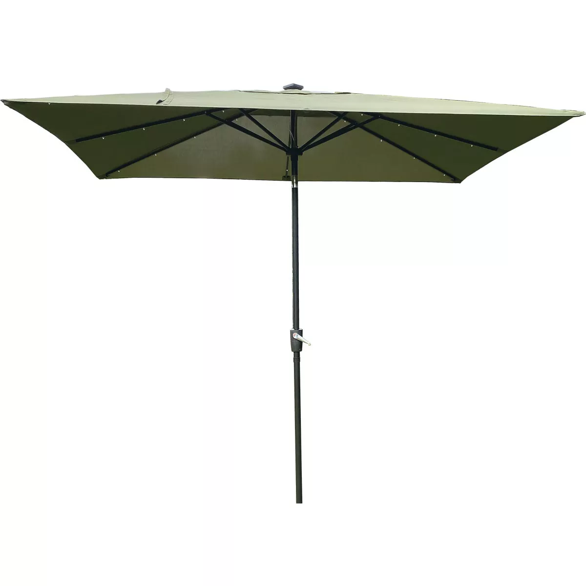 Outdoor Expressions 9 Ft. x 7 Ft. Rectangular Aluminum Tilt/Crank Heather Green Patio Umbrella with Solar LED Lights - photo 2